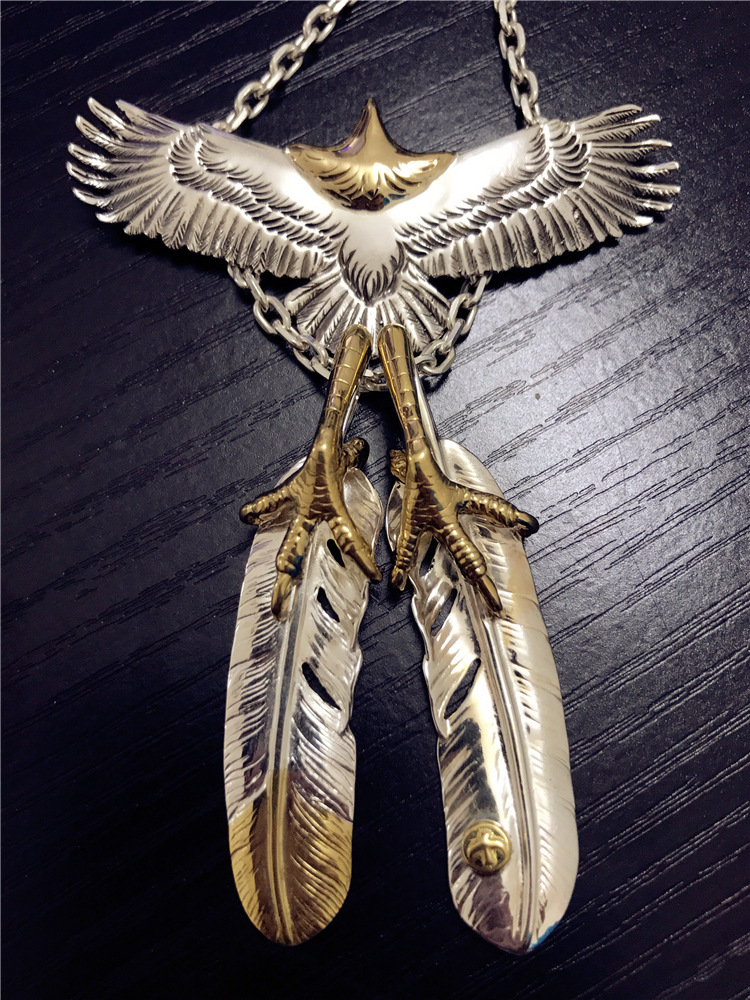 高桥吾郎goros印第安民族风 925纯银双鹰爪羽毛 老鹰项链 套链