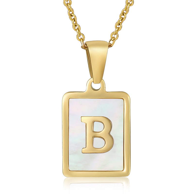 Cross-Border European and American Simple Stainless Steel Three-Dimensional Shell Letter Necklace Female Titanium Steel 26 Letters Pendant Ornaments Wholesale