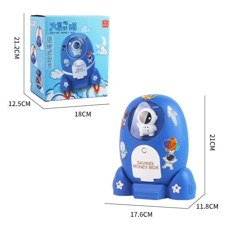 Space Rocket Savings Bank Large Capacity Coin Bank Children's Financial Training Manual Coin Storage Practical Small Toys for Students