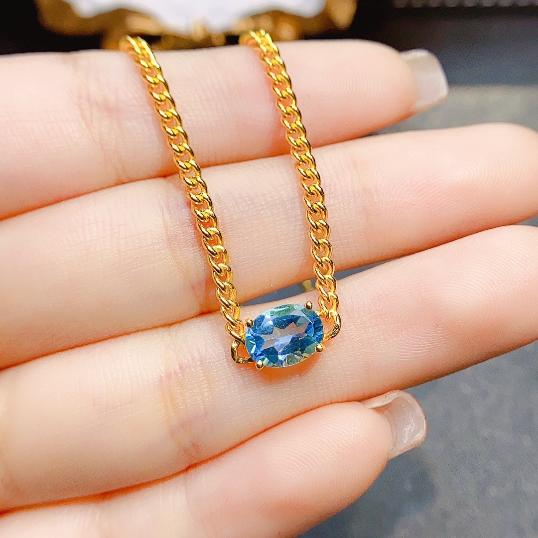 工厂批发爆款天然托帕石手链s925银镶嵌主石6*8热销欧美一件代发