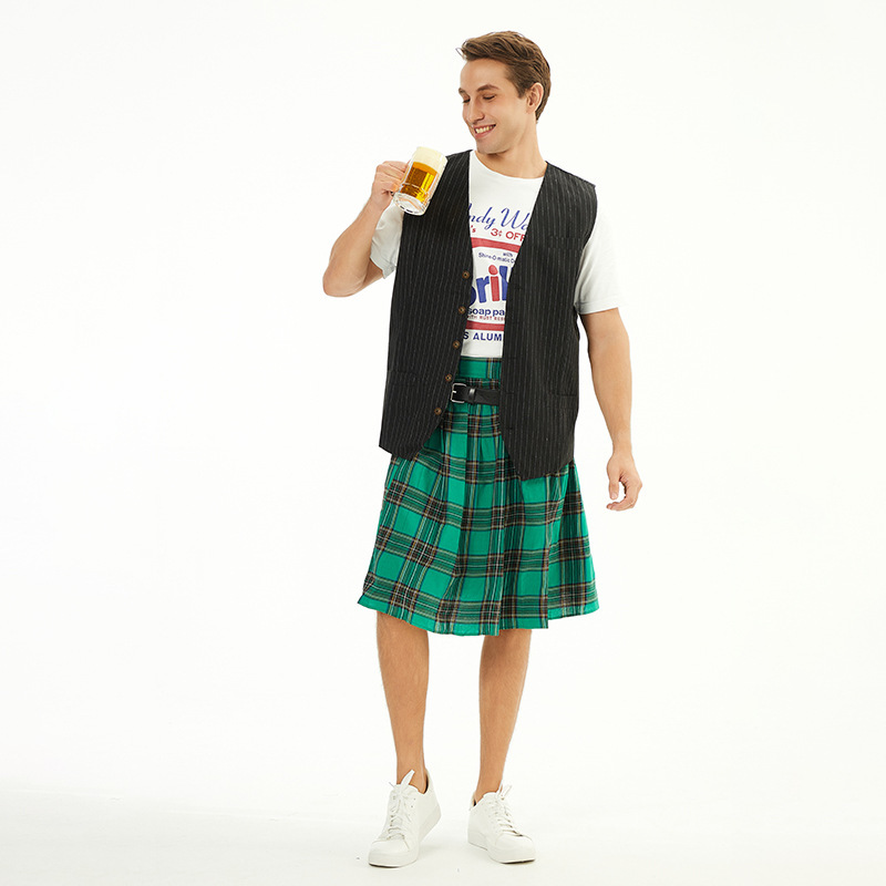 外贸热卖男士格子裙苏格兰节日格子纹百褶裙男生裙舞台表演短裙