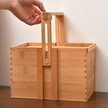 木质提篮木盒 木质茶叶茶具分格收纳盒 新中式手提食盒礼盒