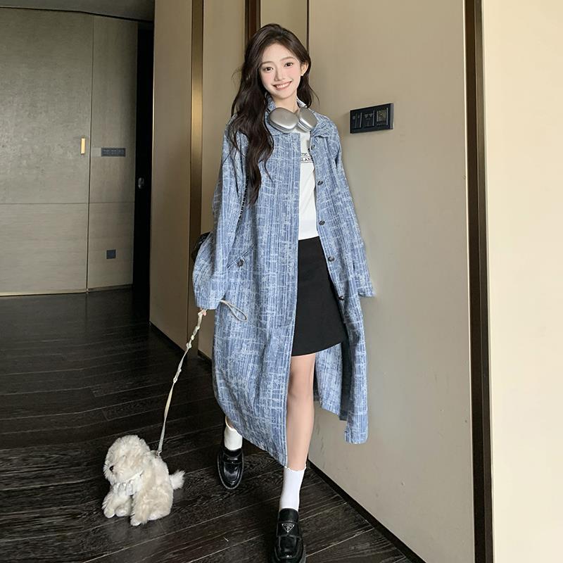 牛仔2提花长款风衣99原创228155现货秋季6牛仔蓝提花东南亚