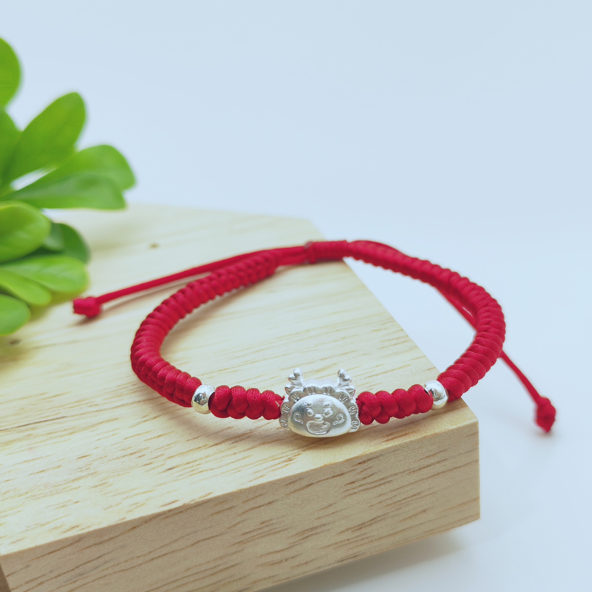 纯银龙头手链 3d硬银福龙宝宝足银珠纯手工编织手绳 直播引流爆款