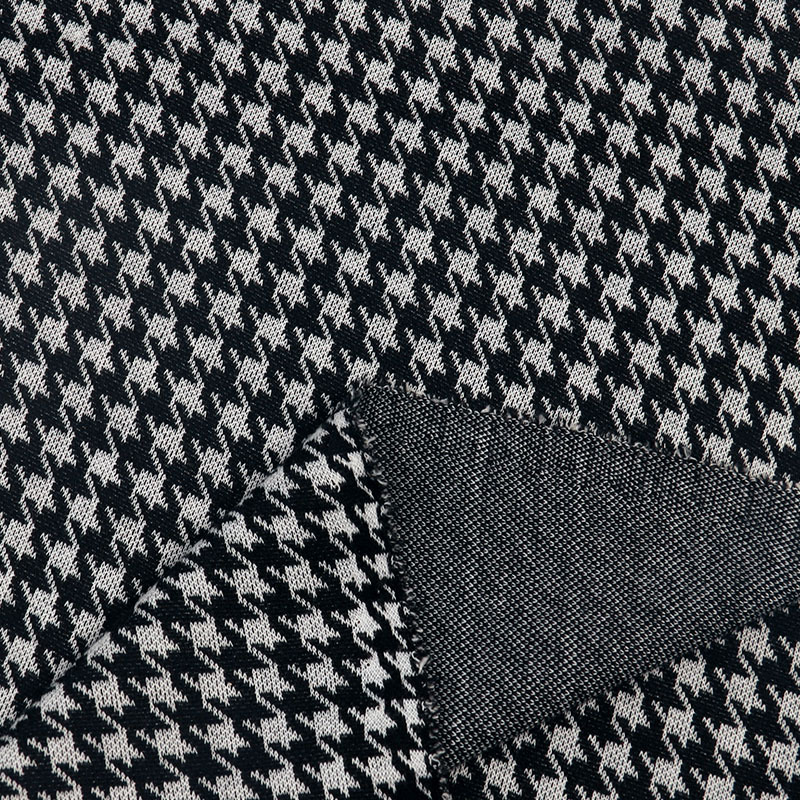 千鸟格子布 格子提花针织面料 200g黑白千鸟格现货 健闰达提花布