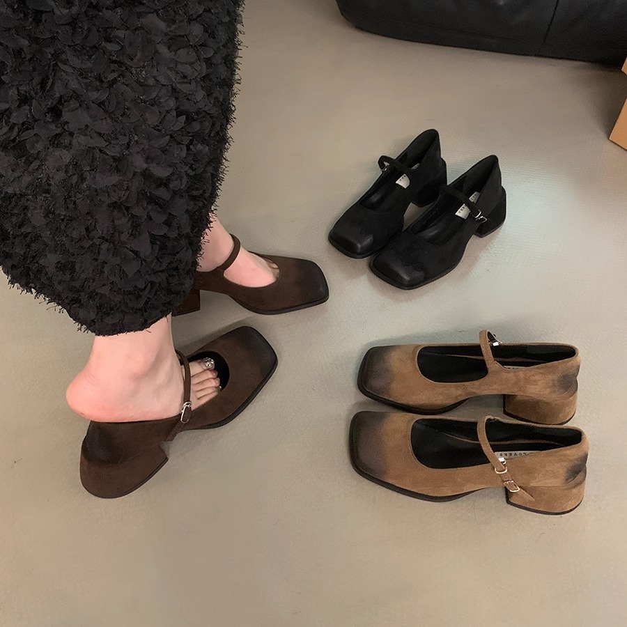 法式复古高跟鞋方头单鞋女鞋子2024新款春秋夏季气质晚风玛丽珍鞋