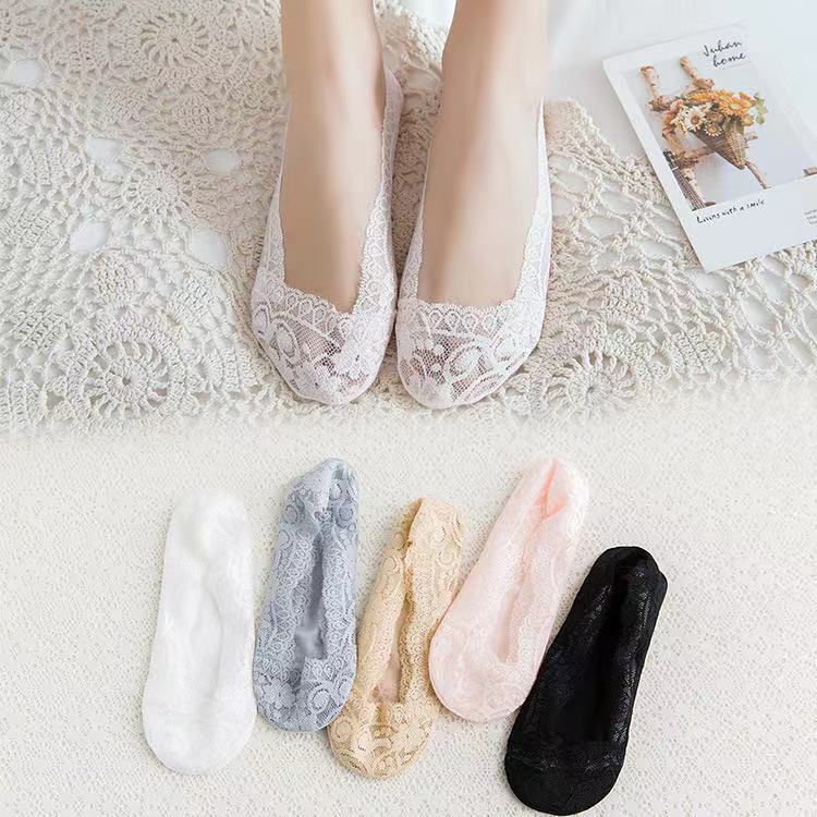 2023 Socks Women's Spring Lace Boat Socks Shallow Mouth Invisible Non-Slip Breathable Tight 100% Cotton Socks Wholesale Factory