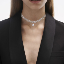 欧美跨境时尚珍珠水钻麻花颈链珍珠简单高级个性水钻项链配饰女士