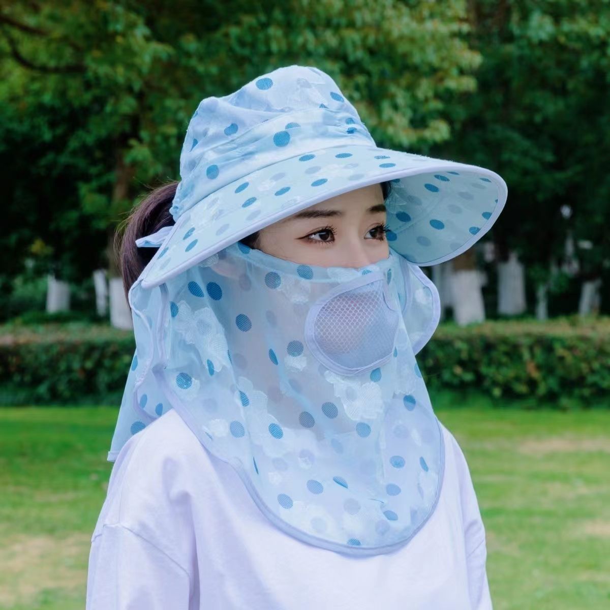 Summer Women's Sun Hat Korean Style Big Brim Mask Shawl Hat Breathable Mesh Sun Protection Hat Outdoor Tea Picking Hat Tea Picking Hat