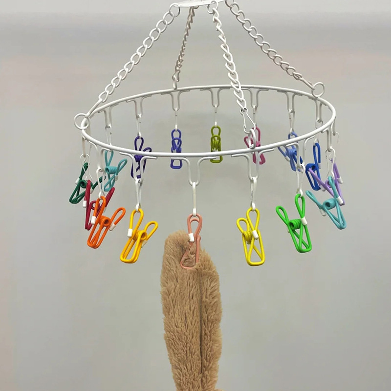 批发彩虹晾衣架旋转晒衣架彩色包塑衣袜架家用成人儿童阳台宿舍凉