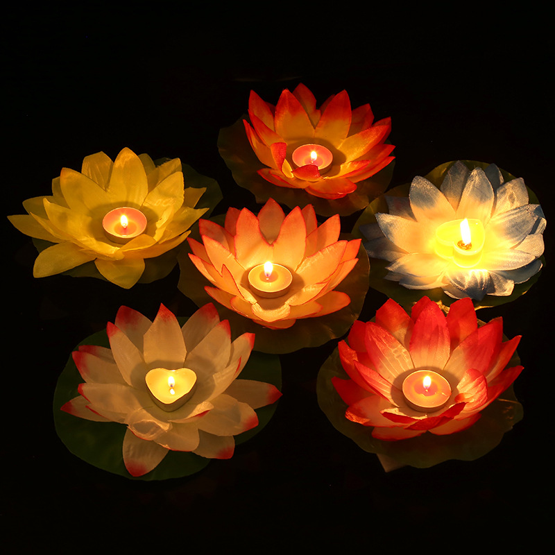 加厚型创意水上丝布荷花灯莲花水灯河灯祈福许愿灯厂家批发