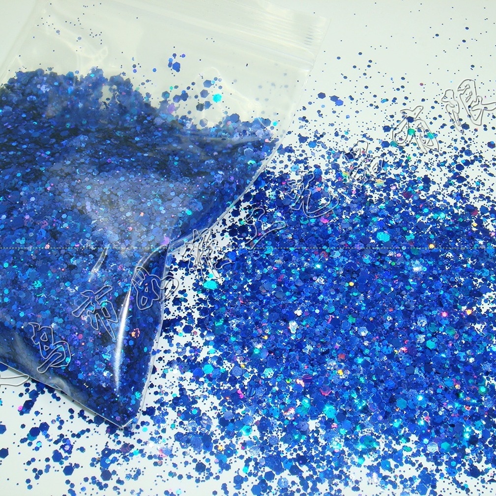 50克pet金葱粉镭射深宝蓝色混六角形闪光亮片 美甲圣