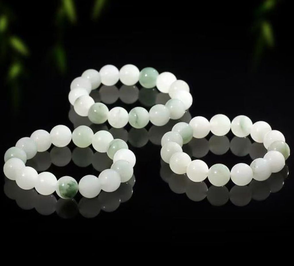 新疆金丝玉天山翠10mm手链雪翠飘花男女款玉石圆珠手串直播货源