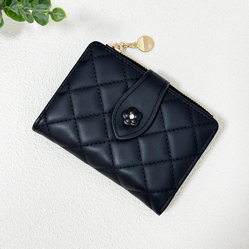 2024欧美钱包短款女 时尚山茶花折叠钱夹多卡位卡包高端拉链钱包