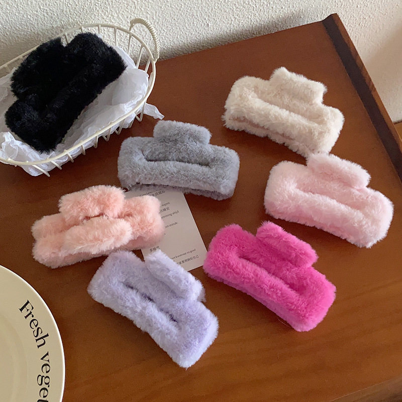 Colored Series Large Plush Rectangle Grip Female Back Head Updo Hair Clip Gentle Temperament Shark Clip Hair Clip Headdress