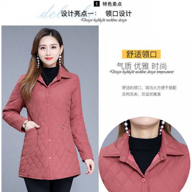 Autumn and Winter New Lightweight Cotton Coat Coat Middle-Aged Women's Cotton-Padded Jacket Mid-Length Loose Western Style Cotton-Padded Top for Women