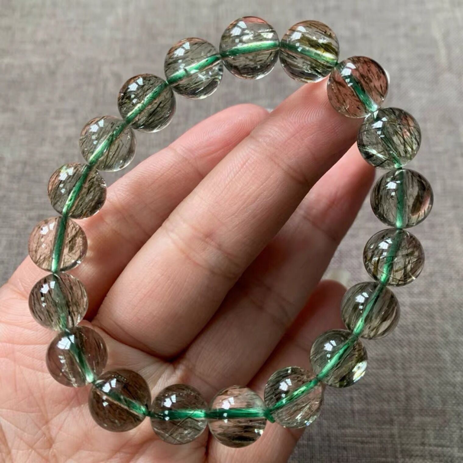 天然巴西绿发晶带发丝钛晶碧玺发水晶手链铜发晶手串饰品礼物女