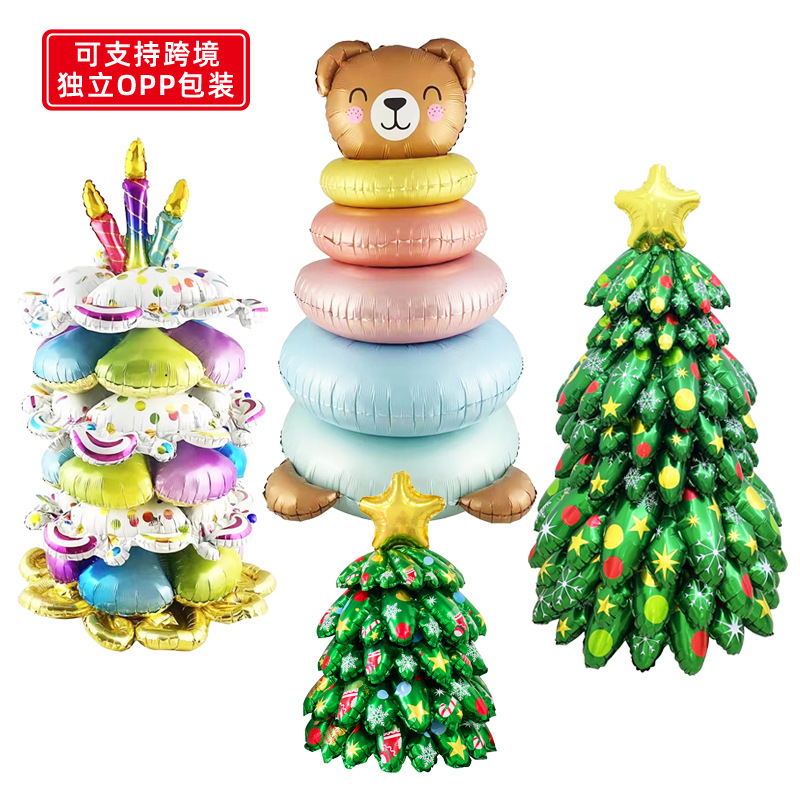 cross-border new three-dimensional christmas tree stacking bear candle cake stitching combination christmas decoration christmas gift