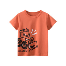27kids跨境童装货源儿童短袖T恤衫 挖掘土机男孩宝宝衣服一件代发