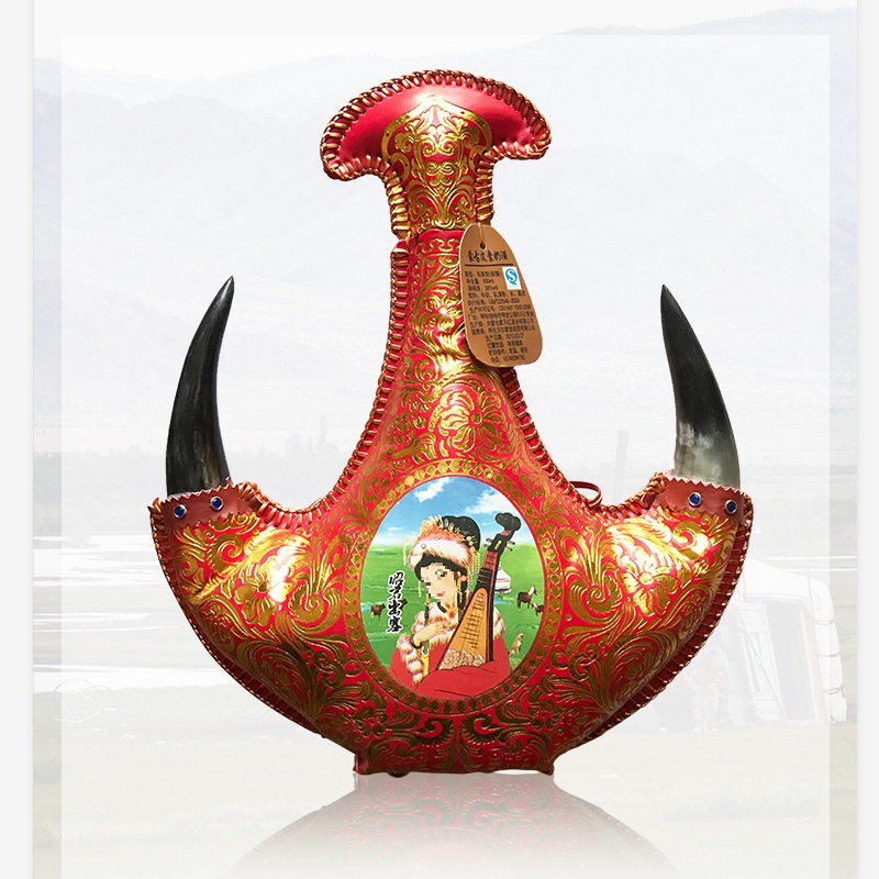 真牛角酒内蒙古特产马奶酒38度蒙天红皮囊马奶酒500ml皮囊奶酒壶