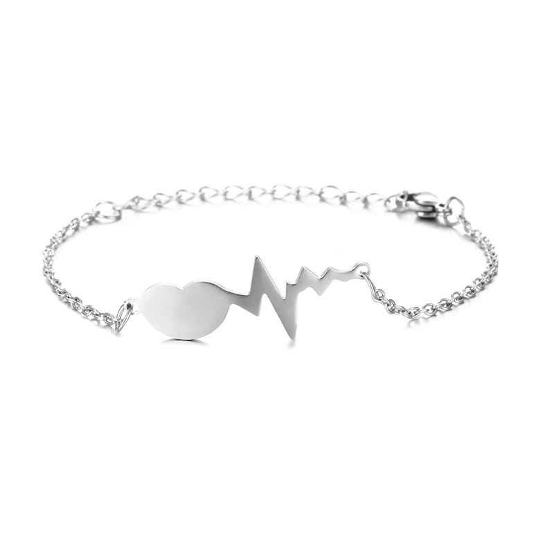 European and American Couple Stainless Steel Jewelry ECG Bracelet Men and Women Cross-Border Heart-Shaped Heartbeat Frequency Bracelet Cross-Border Sold Jewelry