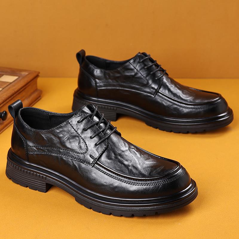 皮鞋男春夏季透气休闲商务男士牛皮正装软厚底大头2024新款潮男鞋