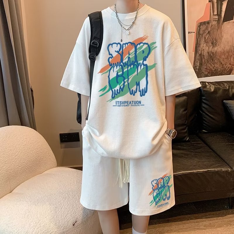 休闲运动套装男夏季潮流青少年短袖短裤两件套初中生运动服搭配