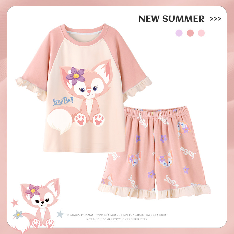 children‘s pajamas girls summer pure cotton short sleeve thin cartoon princess-style homewear suit for middle and big children and little girls
