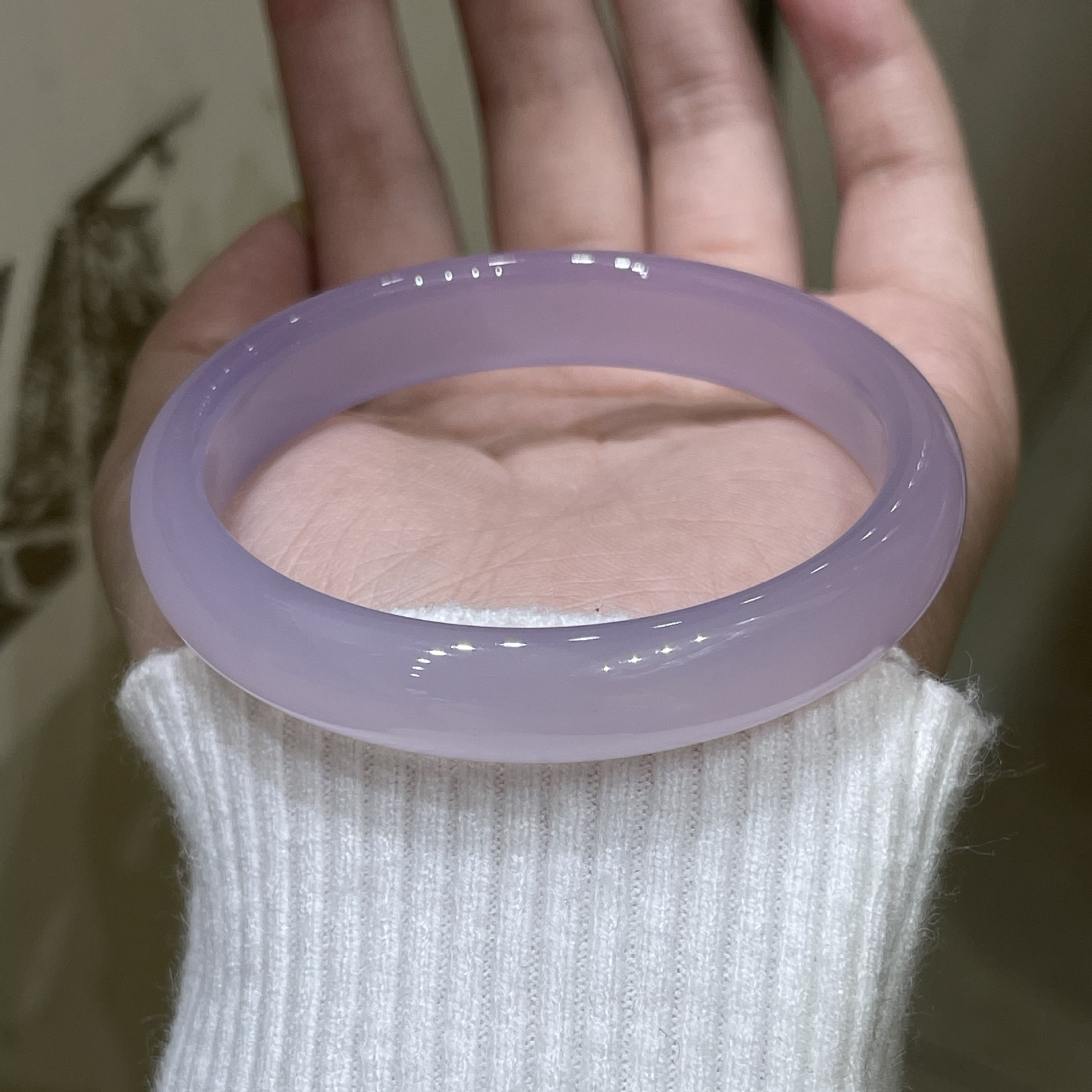 巴西玛瑙浅紫色扁条手镯高冰紫罗兰玉髓女款美人镯手环一件代发