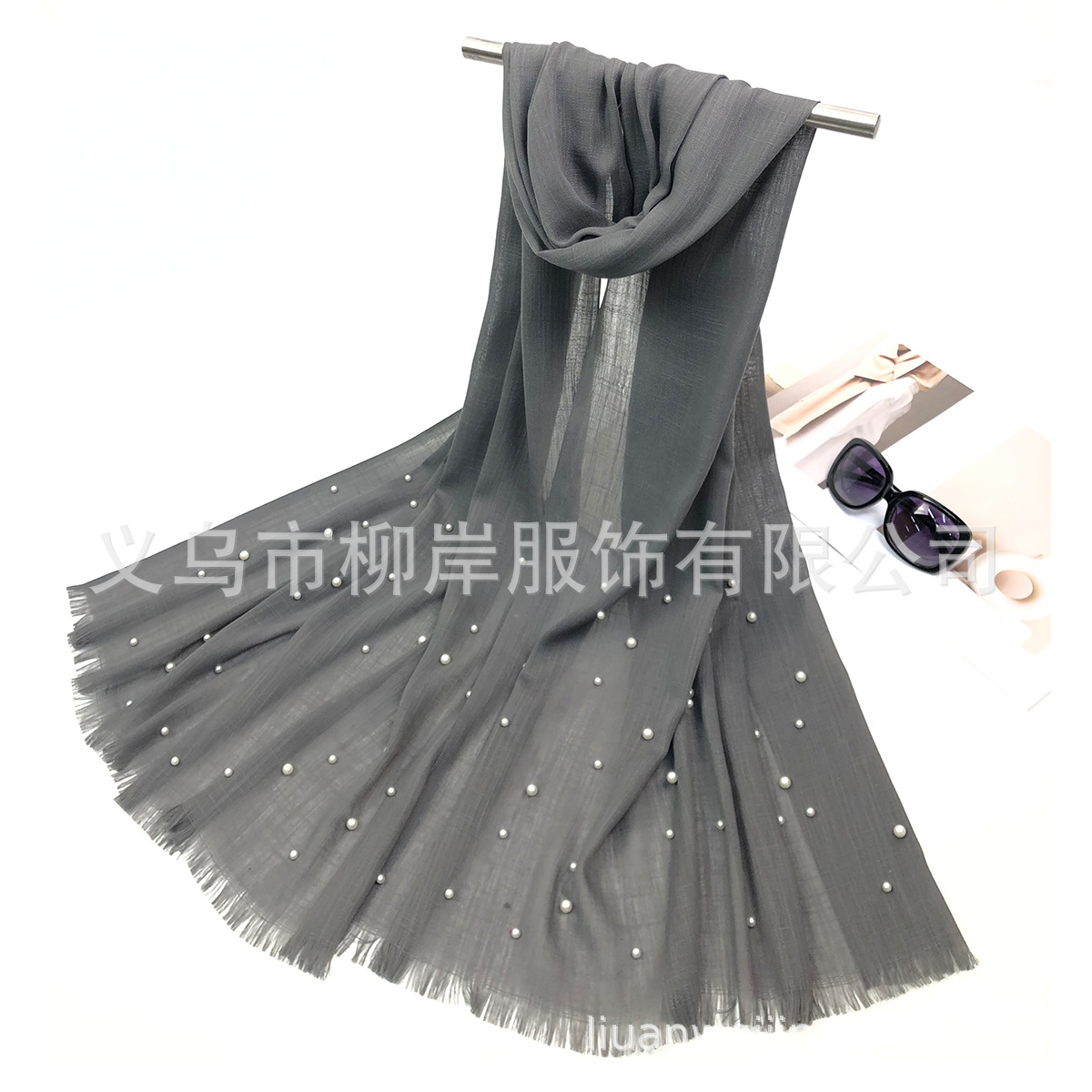 New Europe and America Cross Border for Elegant Pure Color Slub Cotton Pearl Scarf Shawl Factory Wholesale