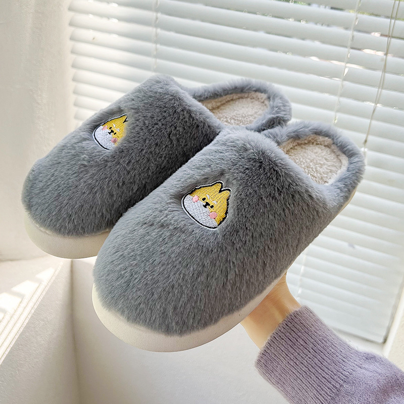 velvet cotton slippers female autumn and winter cartoon couple outdoor interior home bedroom thick bottom wear-resistant confinement shoes male