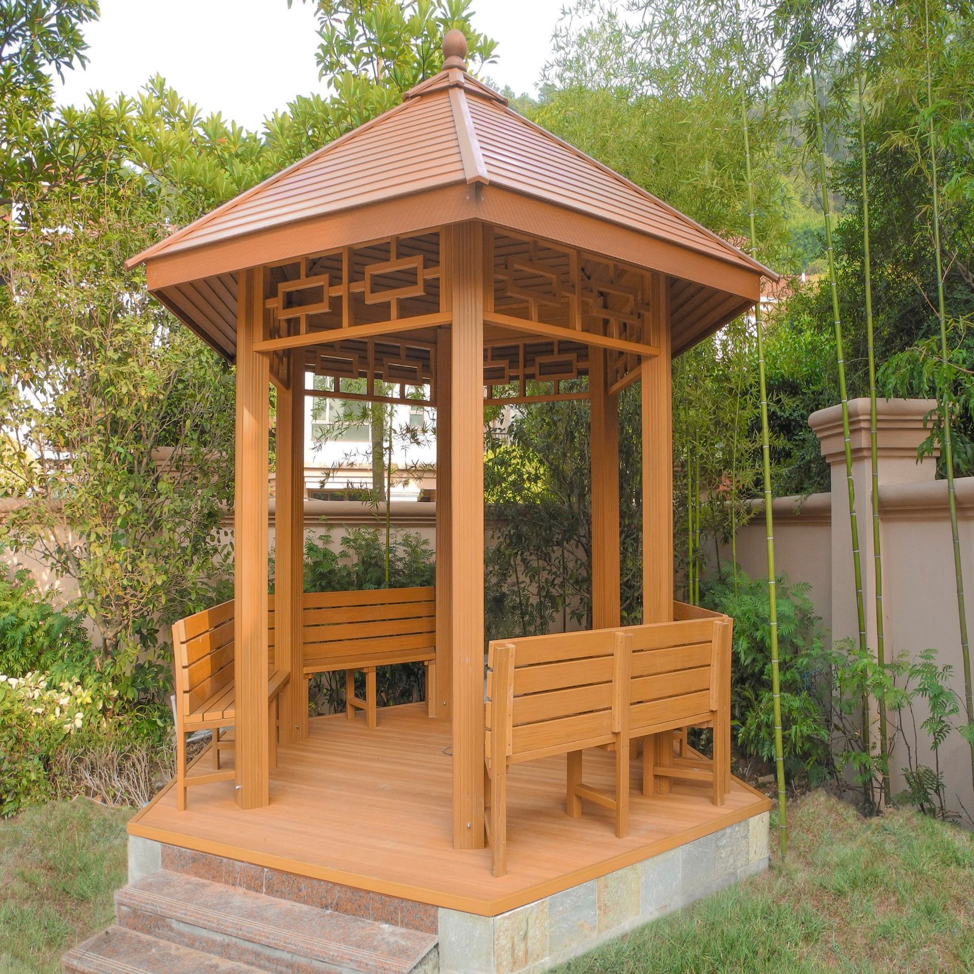 塑木长廊凉亭 园林凉亭木塑户外遮阳 别墅庭院花园木塑凉亭 市政