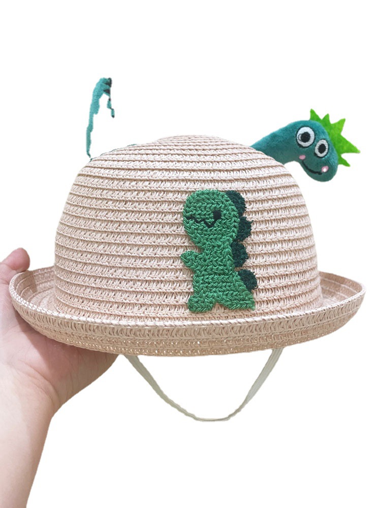 Cute Children's Straw Hat Children's Summer Korean Style Sun-Proof Baby Sun Hat Boy Dinosaur Cartoon Bucket Hat