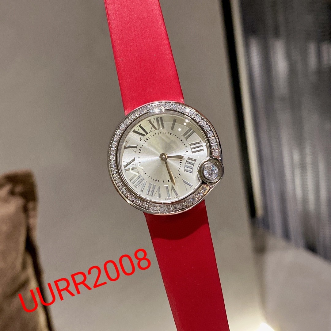 卡家新款白色气球超薄女士石英精钢蓝宝石镜面热门款真皮防水手表