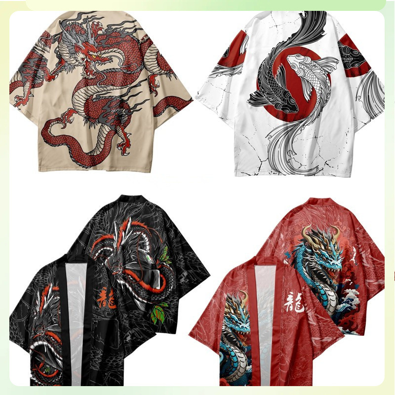 外贸跨境国风复古浮世绘原宿和服披风羽织道袍3d数码印花开衫汉服