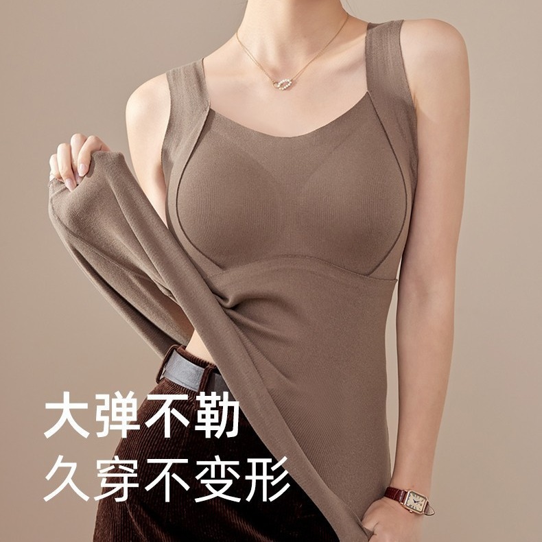 6636 Cashmere Acrylic Thermal Vest Women with Chest Pad Breast Holding Inner Wear Autumn and Winter Fleece-Lined Thermal Bottoming Shirt Women