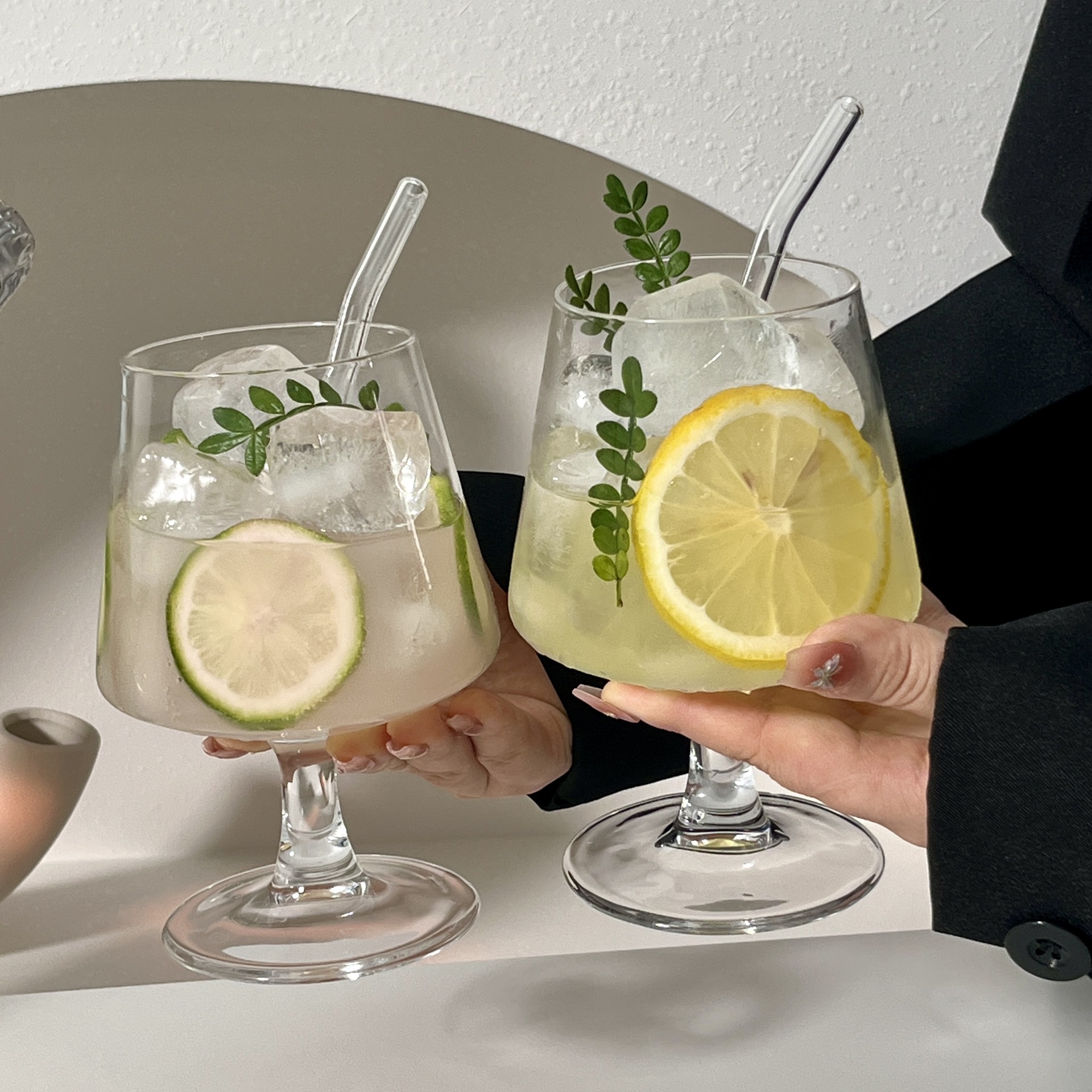 ins网红餐厅玻璃杯酒杯矮脚白兰地杯冰咖啡杯苏打chic简约饮料杯