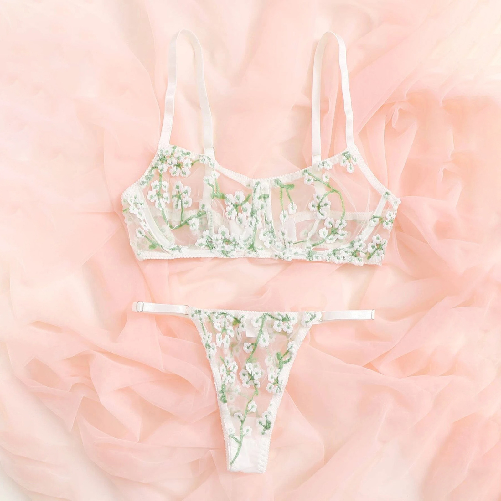 外贸情趣内衣 欧美刺绣三点式套装两件套 透视比基尼一件代发