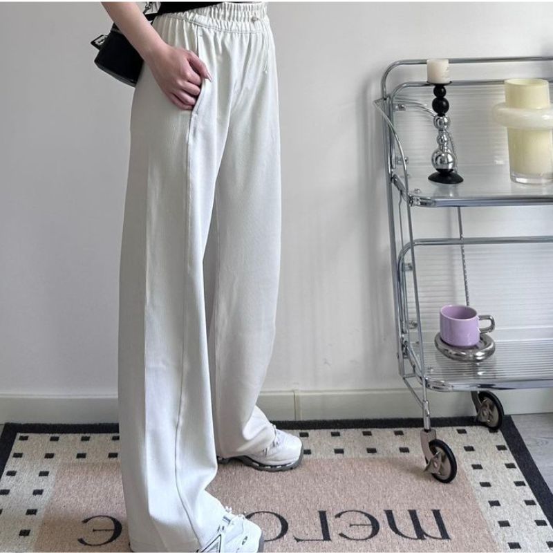 Lulu Contraction Trouser Ribbed Softstreme Modal Blended Casual Thread Wide-Leg Pants Lazy Draping Empty Women Clothes