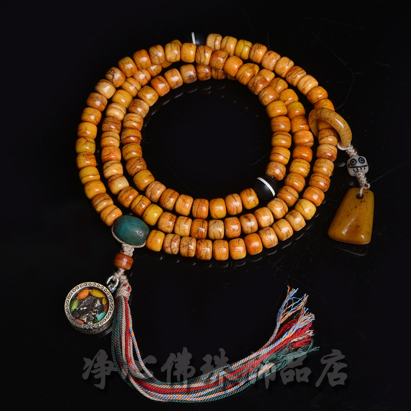 天然骆驼骨108颗佛珠念珠高密老料桶珠藏式男女文玩骨质多圈手串