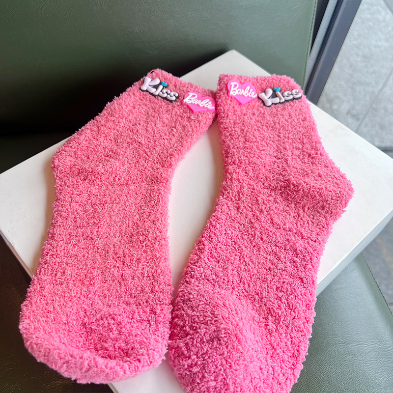 Korean Style Dopamine Girl Plush Stockings Cute Barbie Style Furry Socks Home Floor Sleep Socks