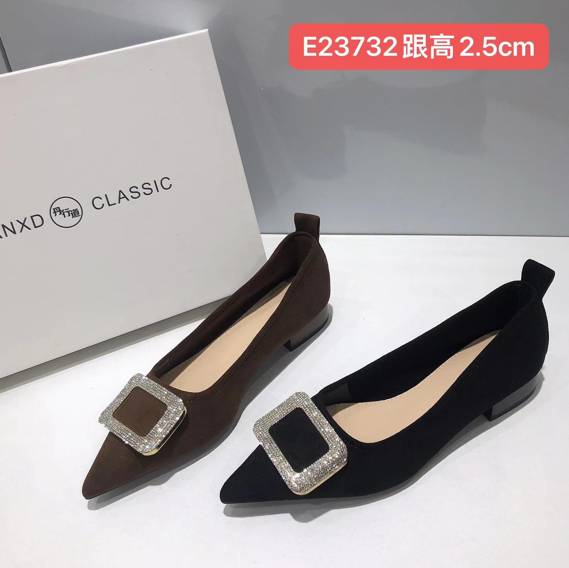 粗跟尖头单鞋女新款不累脚时尚中跟浅口黑色工作鞋通勤女鞋3732