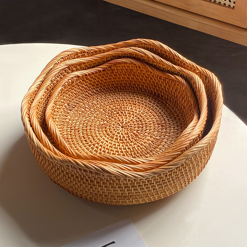 Exported to Northern Europe Vietnam Rattan Autumn Hand-Woven Storage Fruit Candy Snack Dim Sum Plate Pastry Wave Fruit Plate