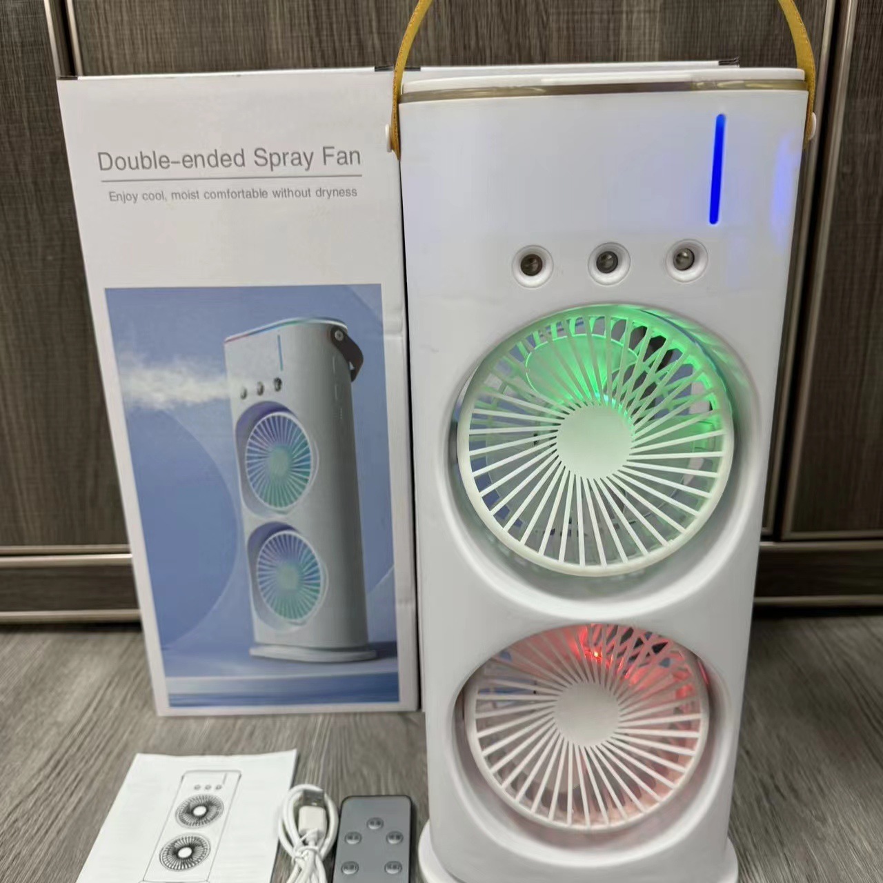 New Double-Headed Air Cooler Three-Hole Double-Headed Spray Fan Usb Mini Fan Desktop Humidification Refrigeration Air Conditioning Fan