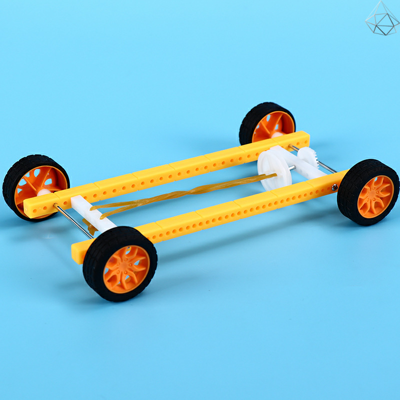 动力小车制作材料 手工四年级橡皮筋小车动力驱动自制弹力车