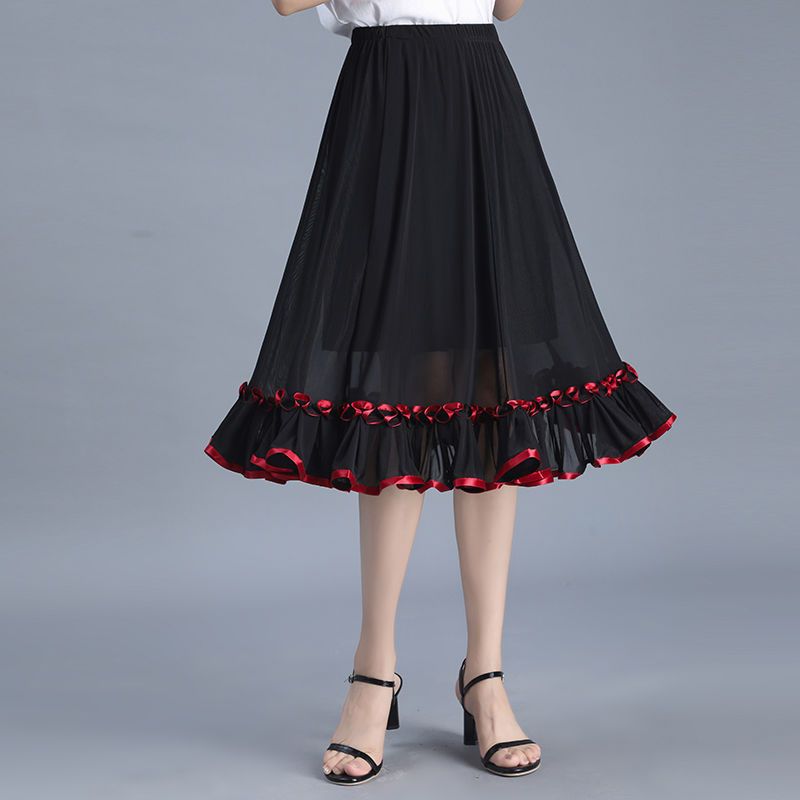 新款中老年半身裙跳舞裙高腰中长款裙子百褶裙大摆妈妈广场舞裙子