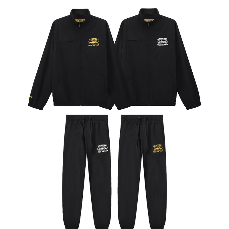 跨境外贸潮牌一座岛黑武士套装秋季薄款梭织拉炼夹克外套运动长裤-阿