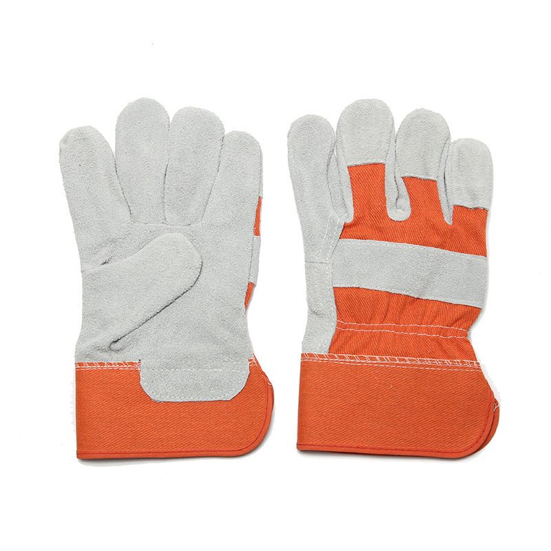 牛皮工作牛二层皮黄布黄皮劳保手套电焊工全掌驳掌手套厂家批发