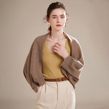 2023女100%纯羊绒披肩蝙蝠袖围巾披肩小开衫多功能针织山羊绒衫