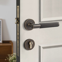 黄铜滚花门锁古铜木门锁 磁吸静音黄铜门锁房门锁门把手跨境货源